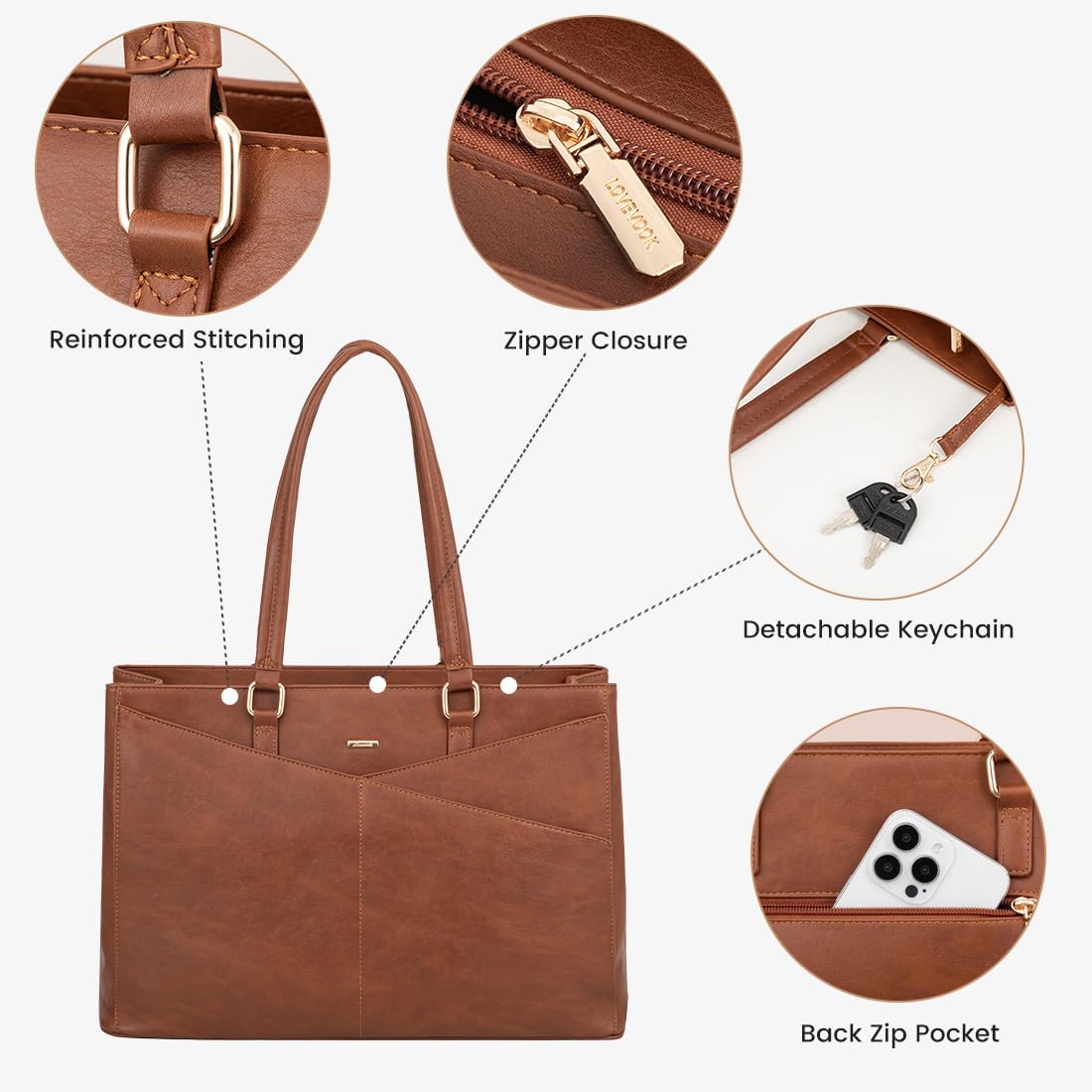 Laptop Tote Bag for Women 15.6 Inch Waterproof Leather