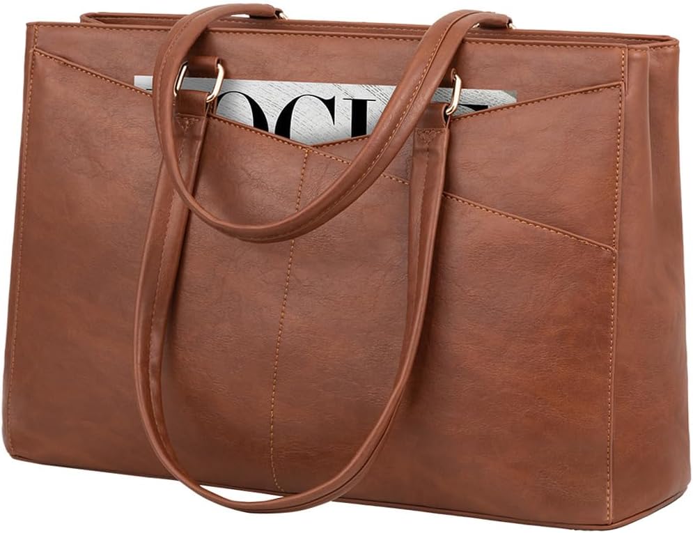 Laptop Tote Bag for Women 15.6 Inch Waterproof Leather