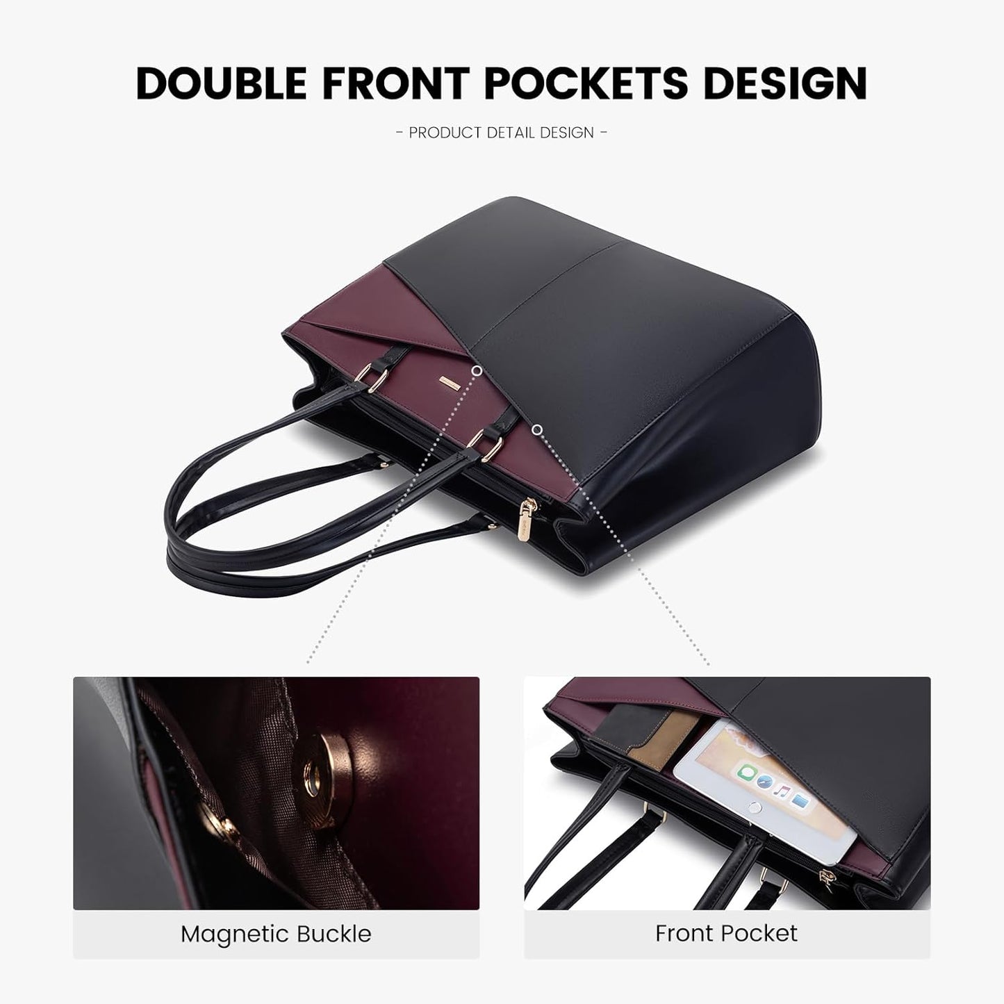 Laptop Tote Bag for Women 15.6 Inch Waterproof Leather