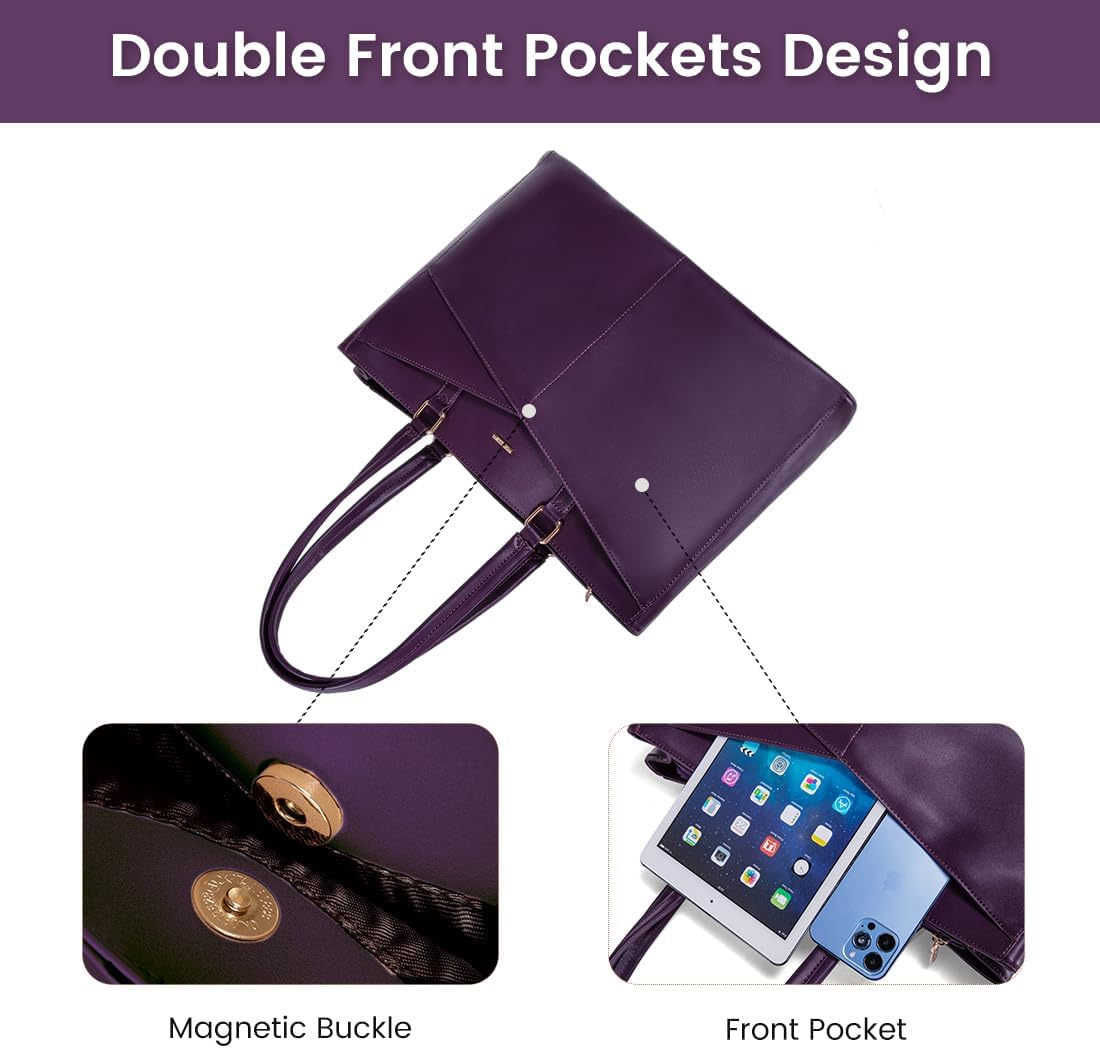 Laptop Tote Bag for Women 15.6 Inch Waterproof Leather