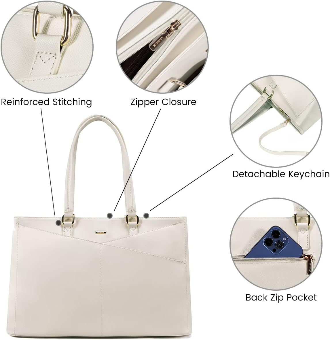 Laptop Tote Bag for Women 15.6 Inch Waterproof Leather