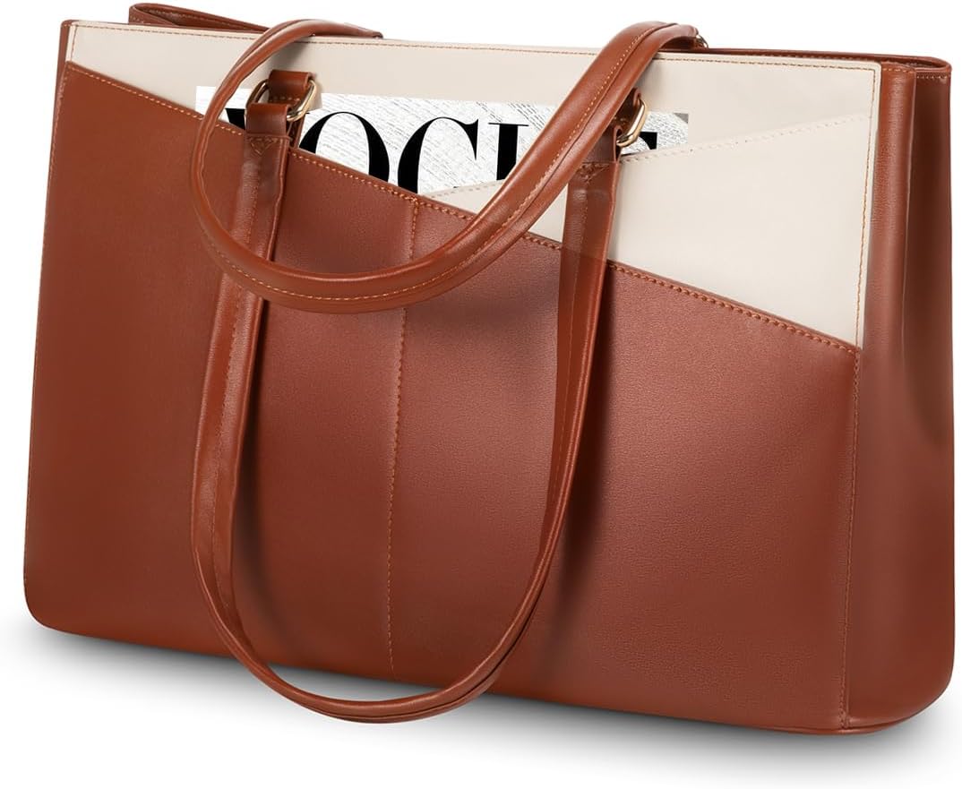 Laptop Tote Bag for Women 15.6 Inch Waterproof Leather