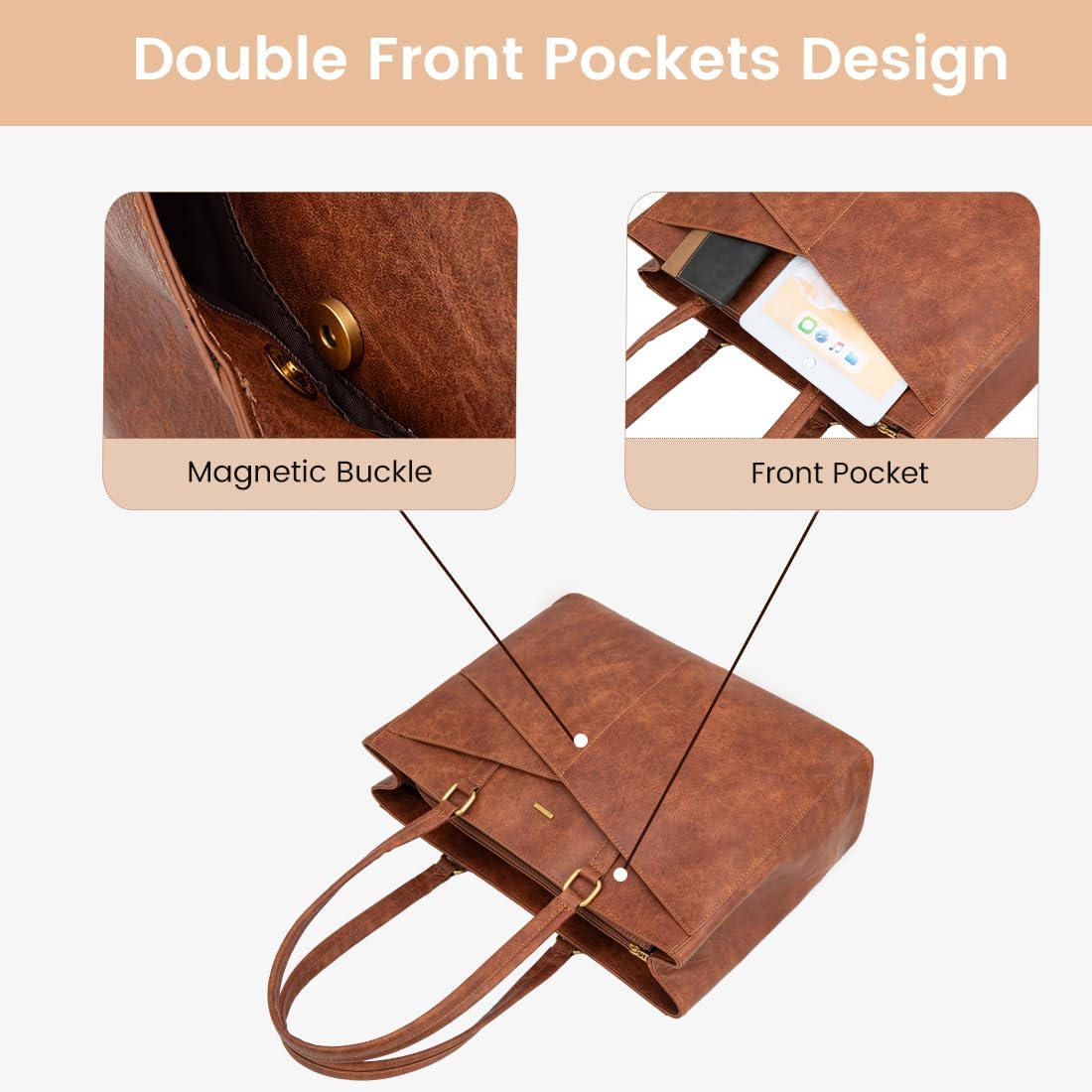 Laptop Tote Bag for Women 15.6 Inch Waterproof Leather