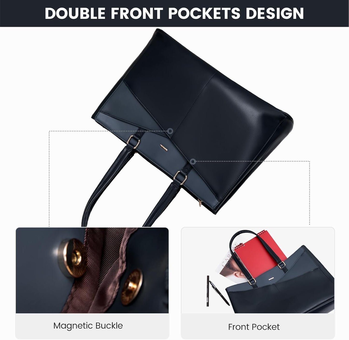 Laptop Tote Bag for Women 15.6 Inch Waterproof Leather