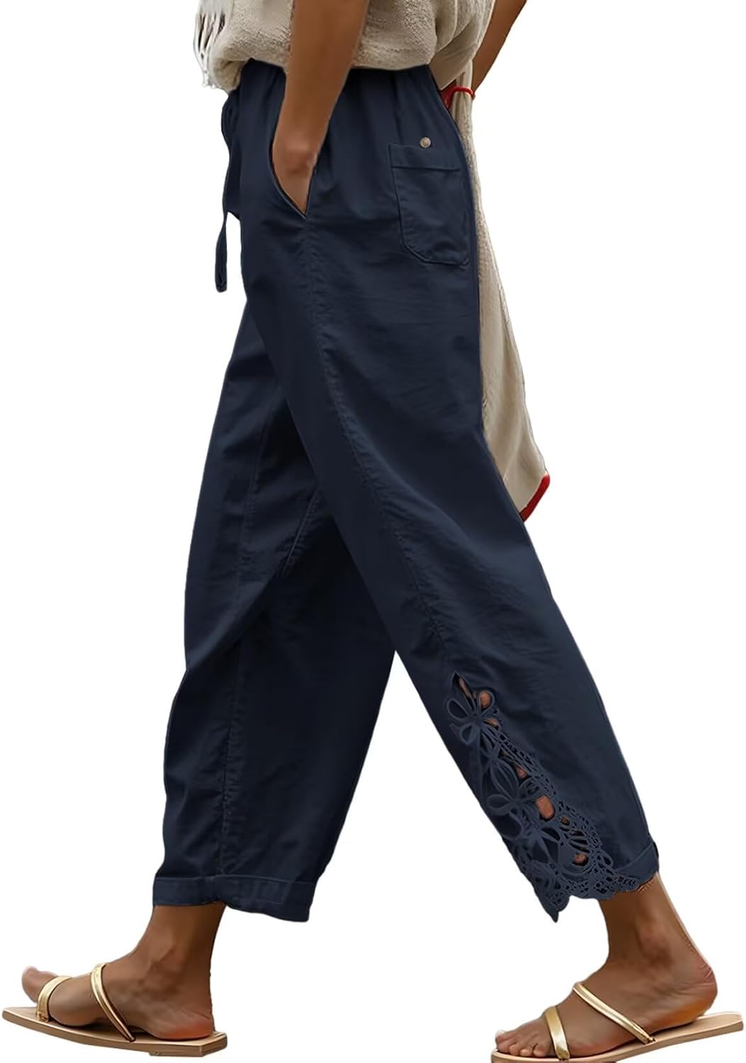 Jojoans Women Casual Lightweight Drawstring Elastic Waist Pants with Pockets, S-XXL