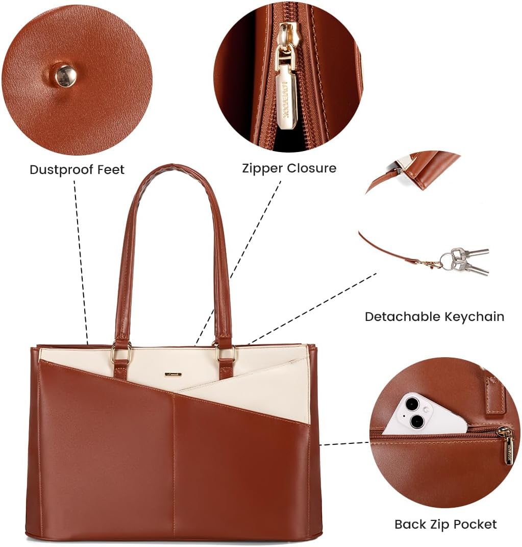 Laptop Tote Bag for Women 15.6 Inch Waterproof Leather