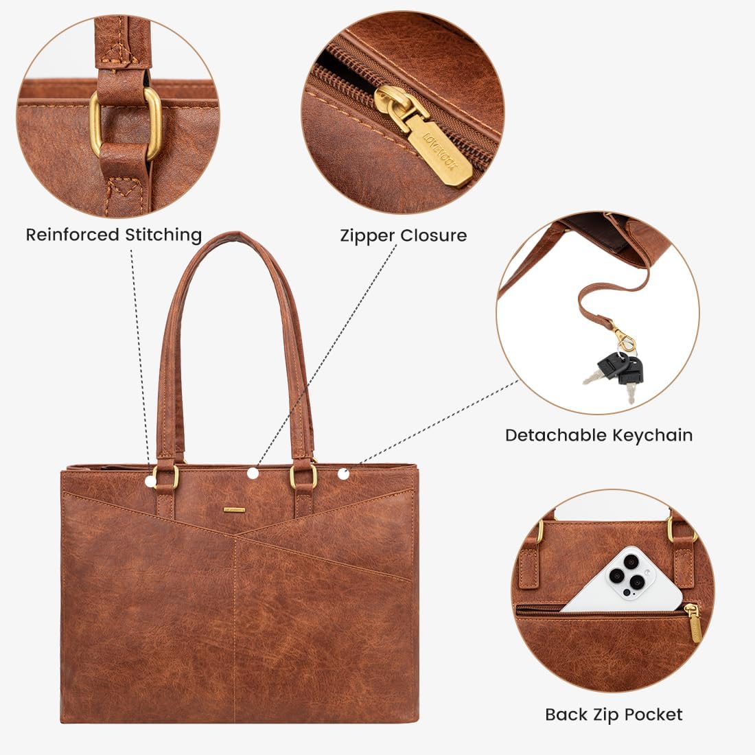 Laptop Tote Bag for Women 15.6 Inch Waterproof Leather