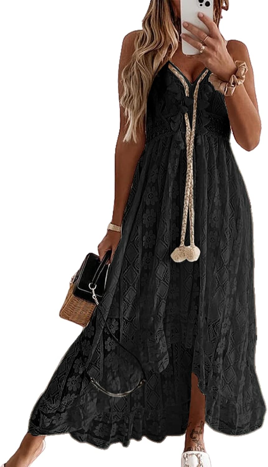 Jojoans Women's Summer Sleeveless Lace Casual Tassel