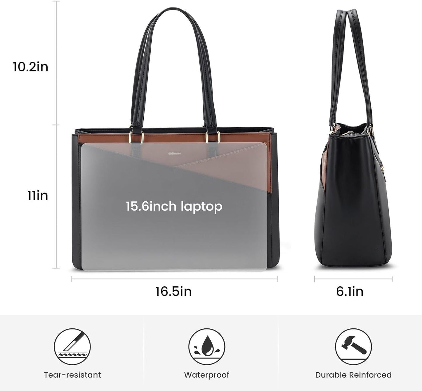Laptop Tote Bag for Women 15.6 Inch Waterproof Leather