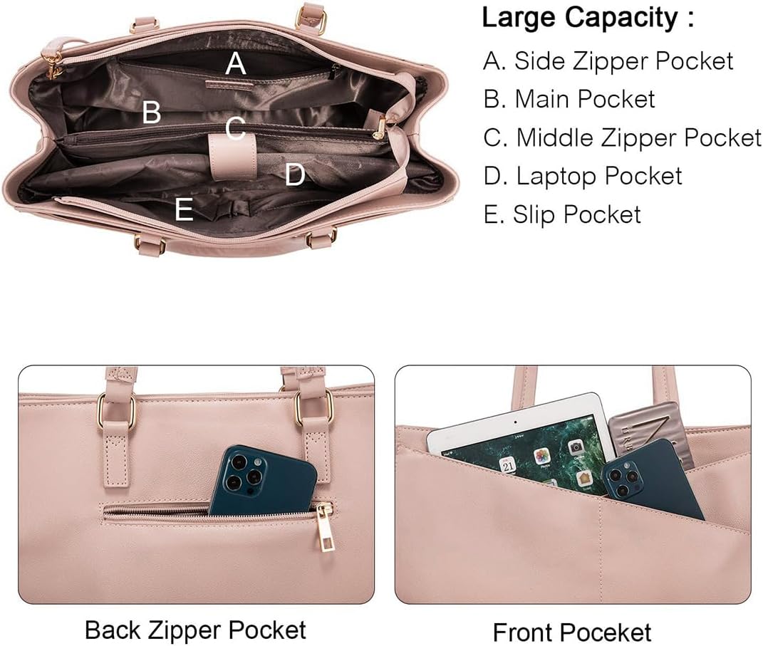 Laptop Tote Bag for Women 15.6 Inch Waterproof Leather