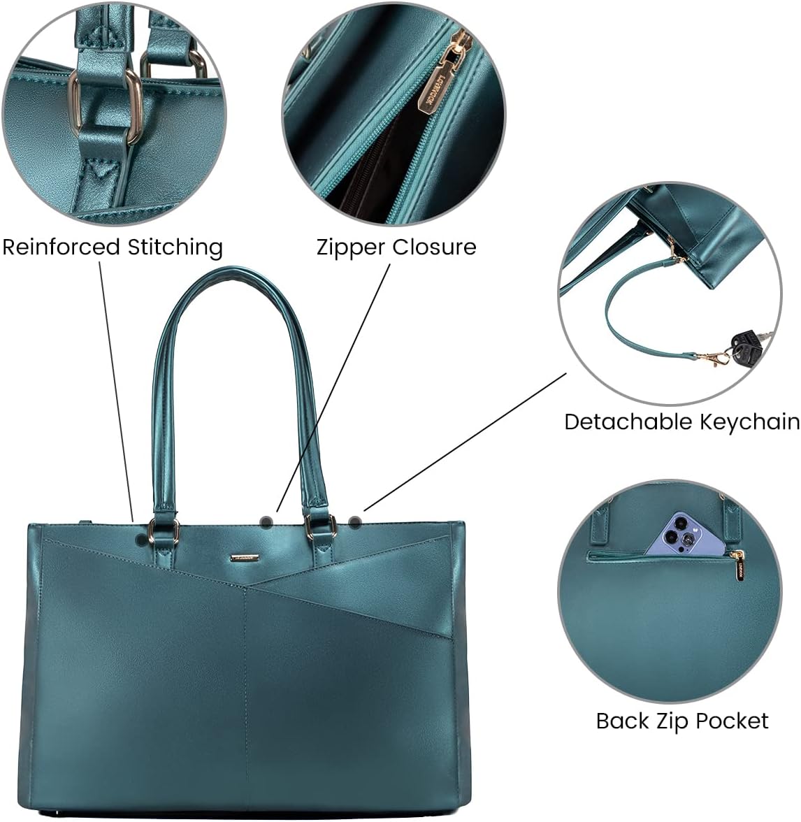 Laptop Tote Bag for Women 15.6 Inch Waterproof Leather