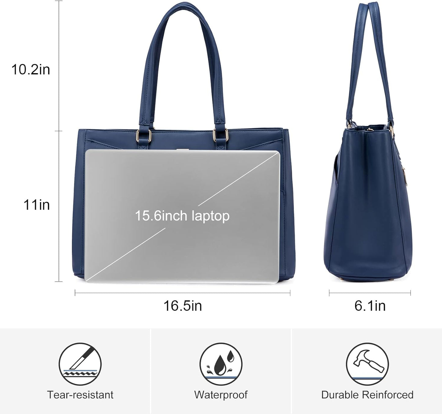 Laptop Tote Bag for Women 15.6 Inch Waterproof Leather