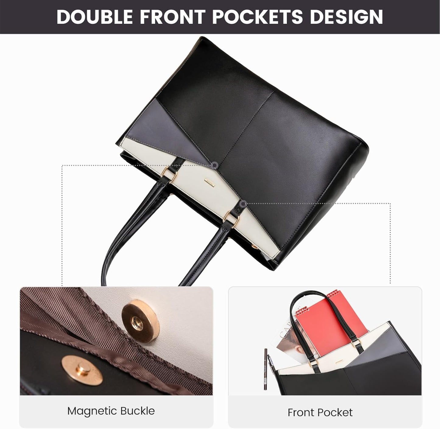 Laptop Tote Bag for Women 15.6 Inch Waterproof Leather