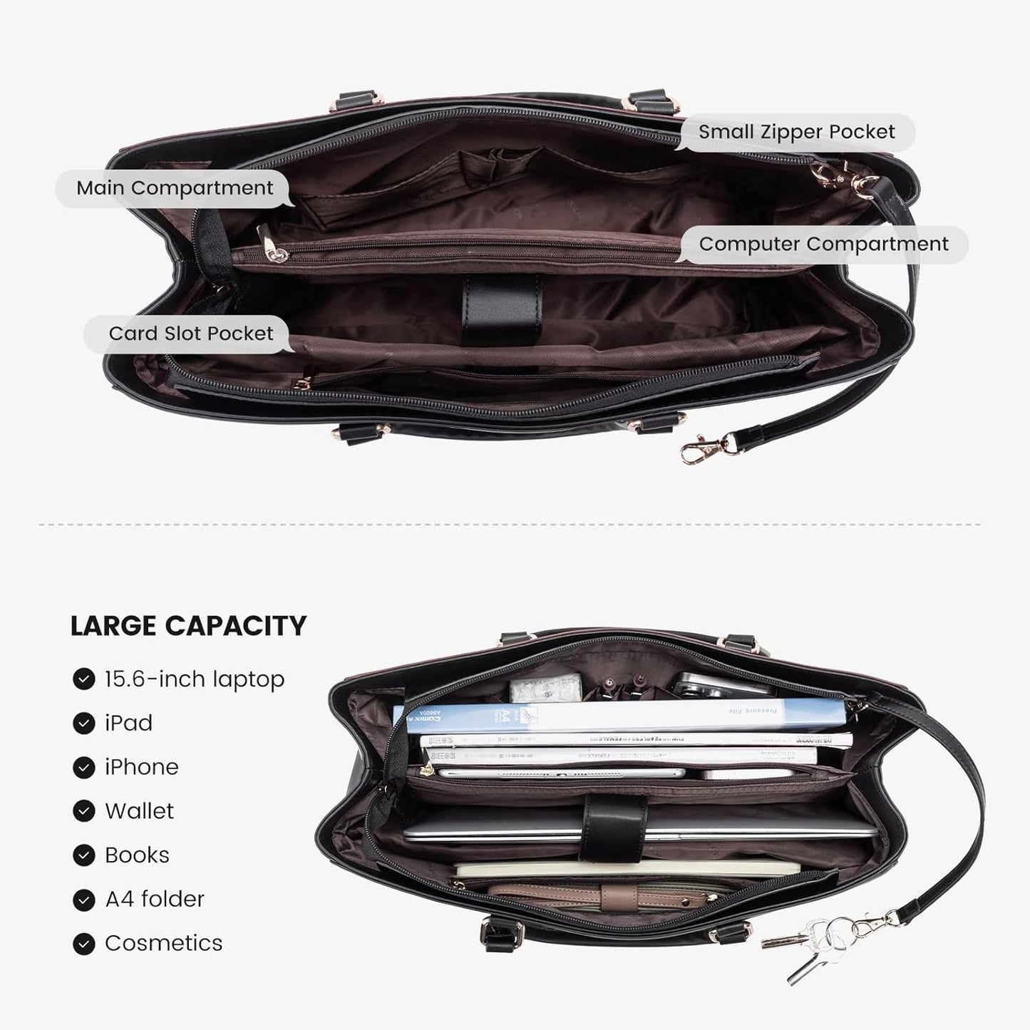 Laptop Tote Bag for Women 15.6 Inch Waterproof Leather
