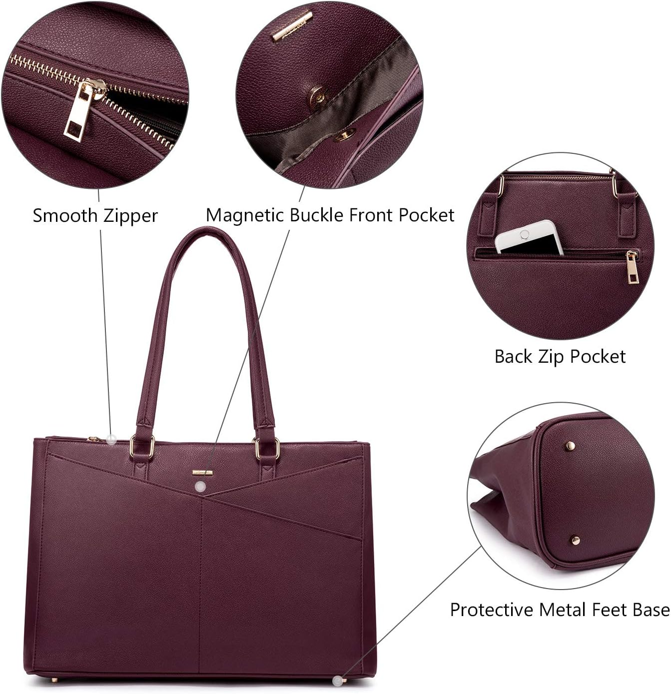 Laptop Tote Bag for Women 15.6 Inch Waterproof Leather