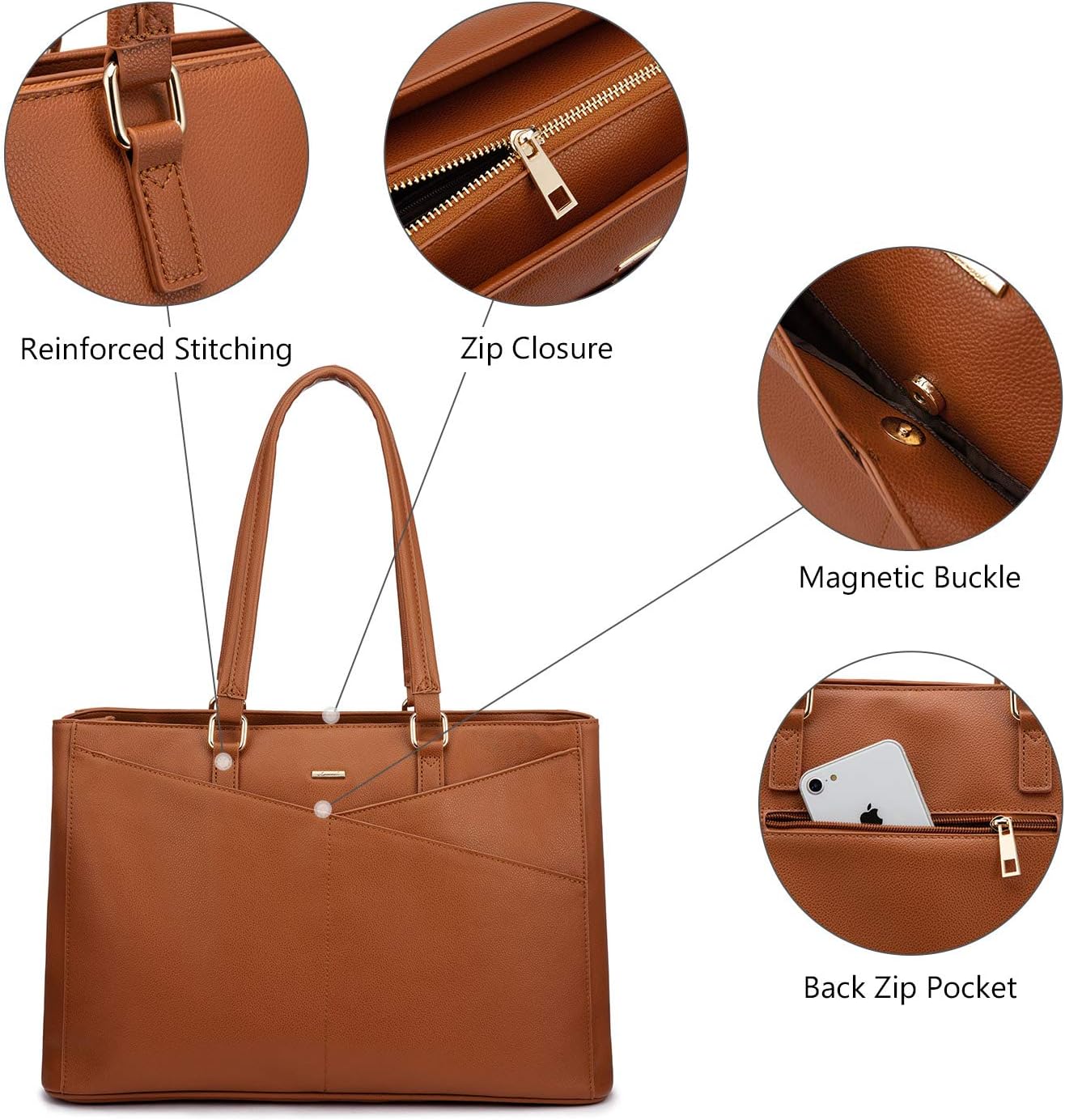 Laptop Tote Bag for Women 15.6 Inch Waterproof Leather