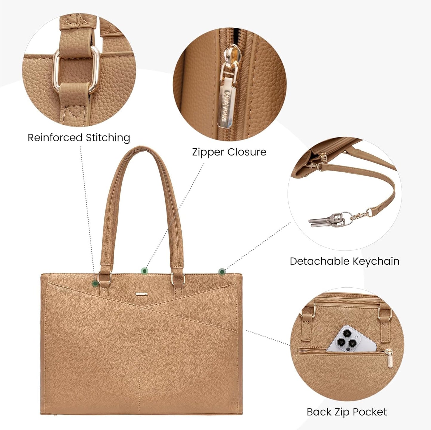 Laptop Tote Bag for Women 15.6 Inch Waterproof Leather