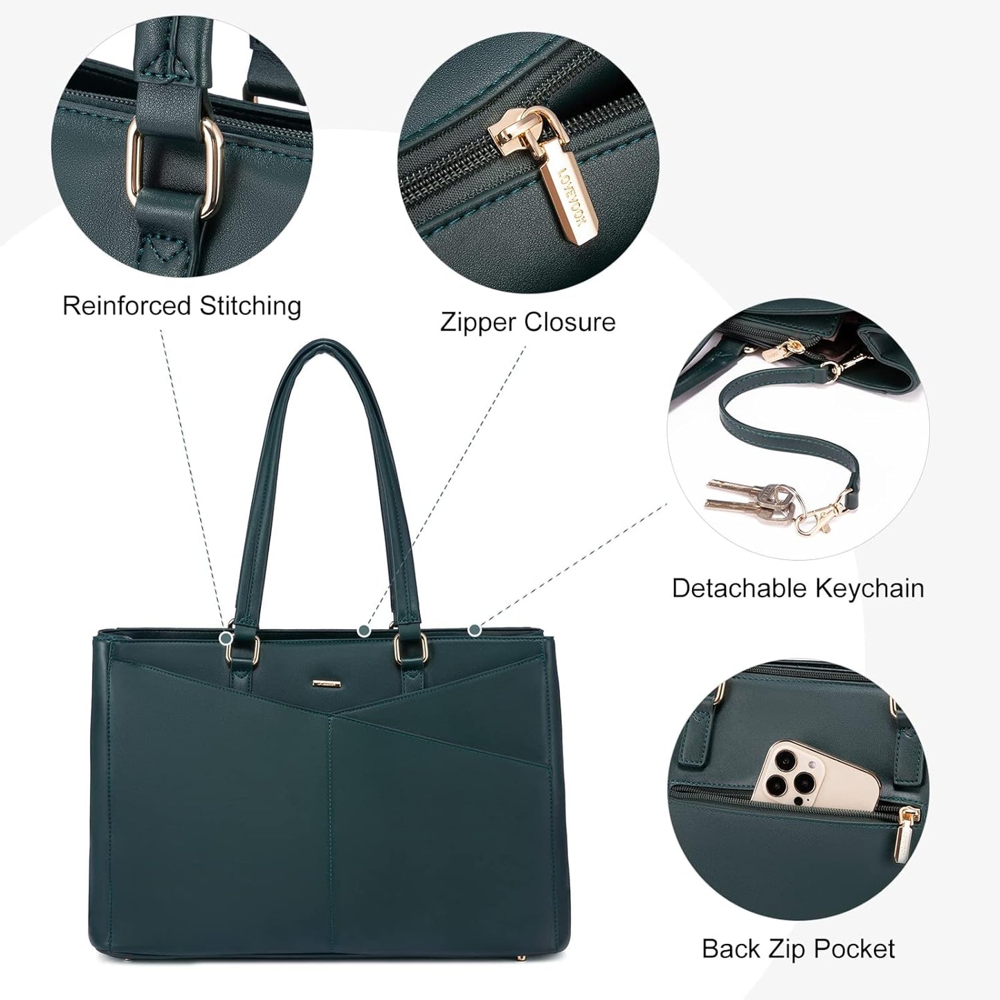 Laptop Tote Bag for Women 15.6 Inch Waterproof Leather