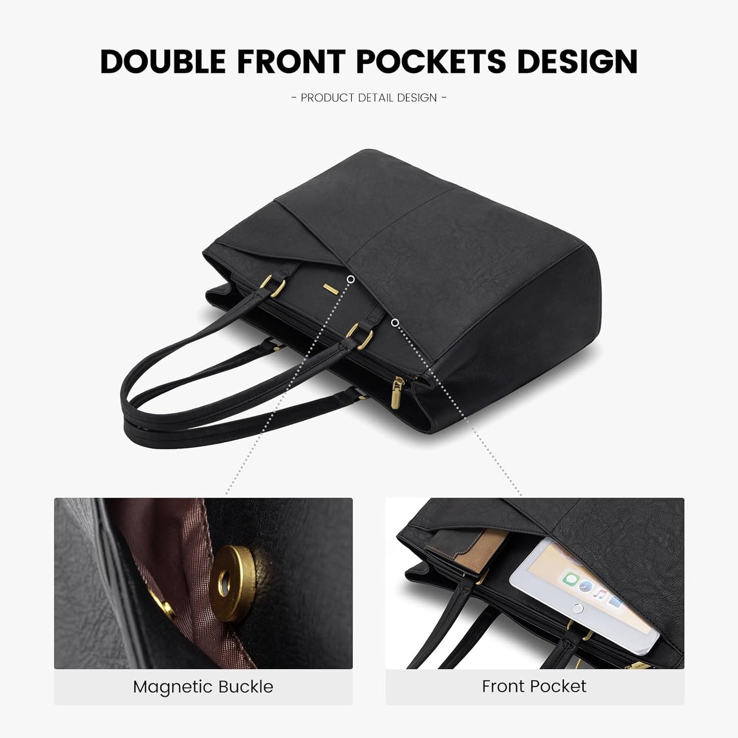 Laptop Tote Bag for Women 15.6 Inch Waterproof Leather