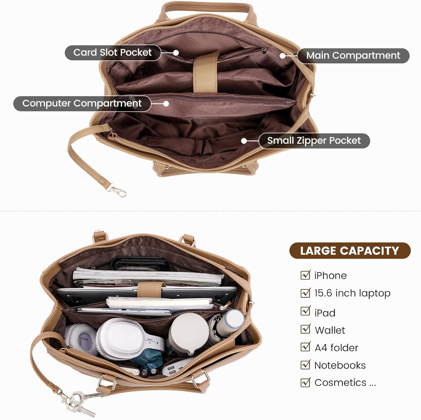 Laptop Tote Bag for Women 15.6 Inch Waterproof Leather