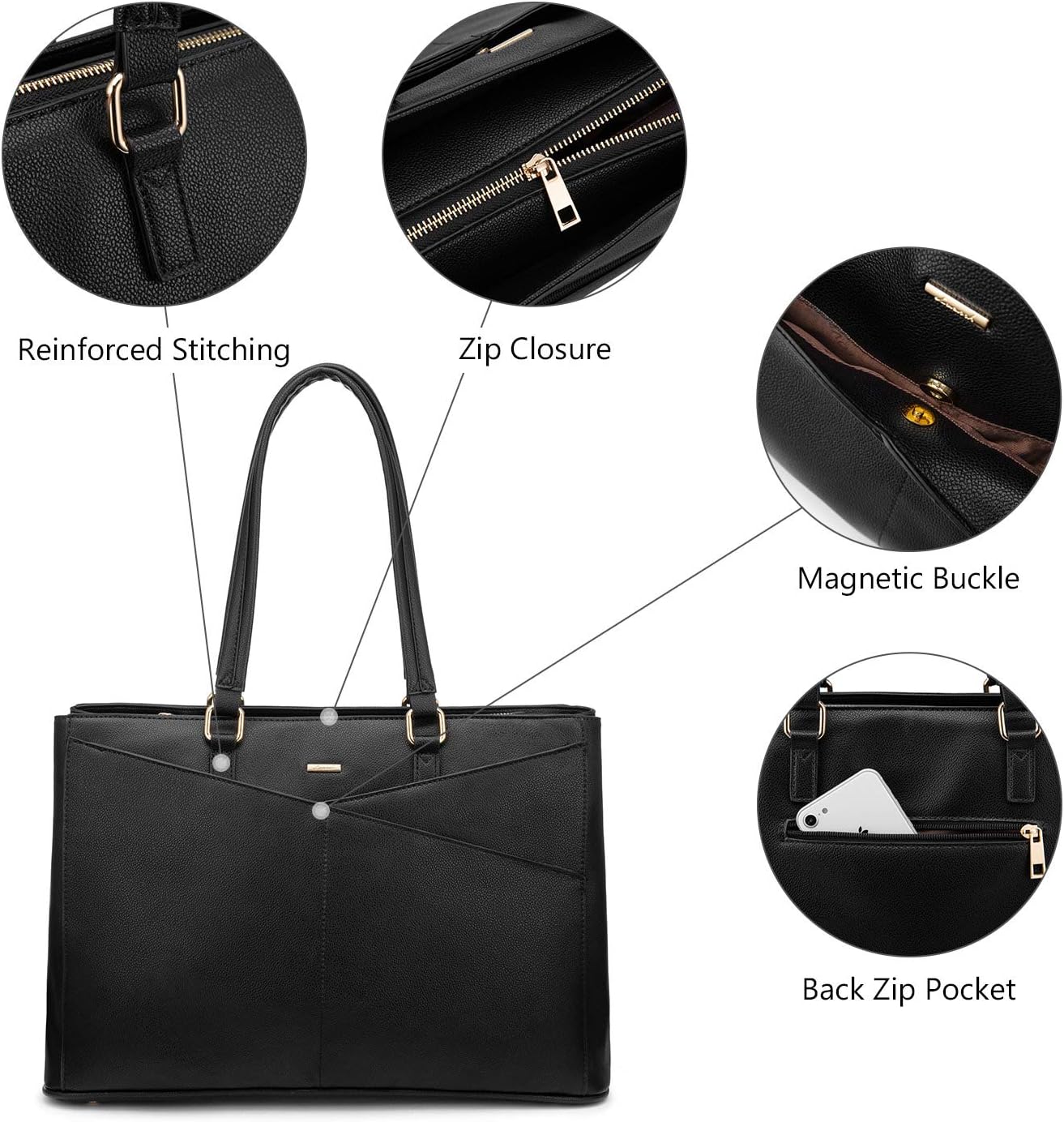 Laptop Tote Bag for Women 15.6 Inch Waterproof Leather
