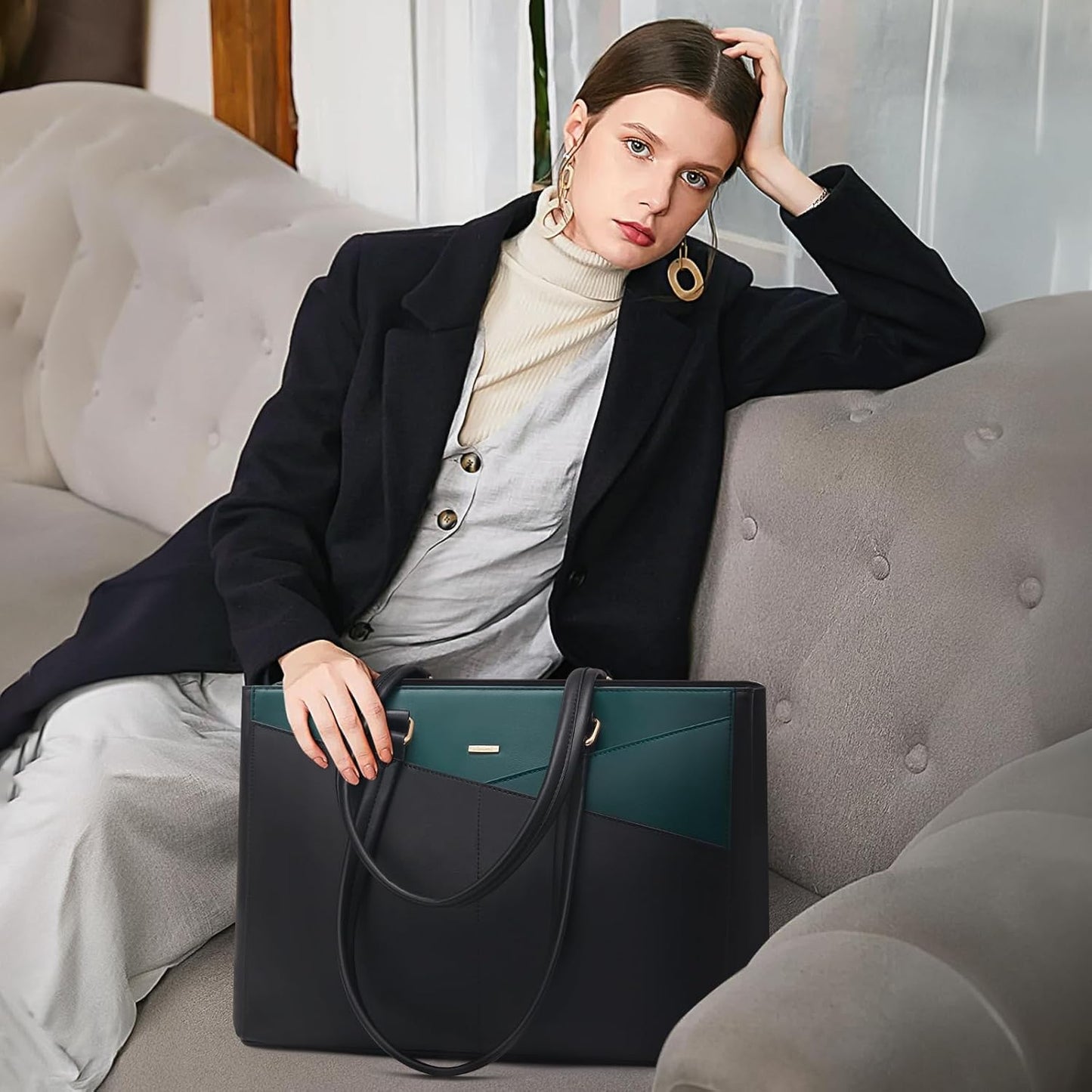 Laptop Tote Bag for Women 15.6 Inch Waterproof Leather