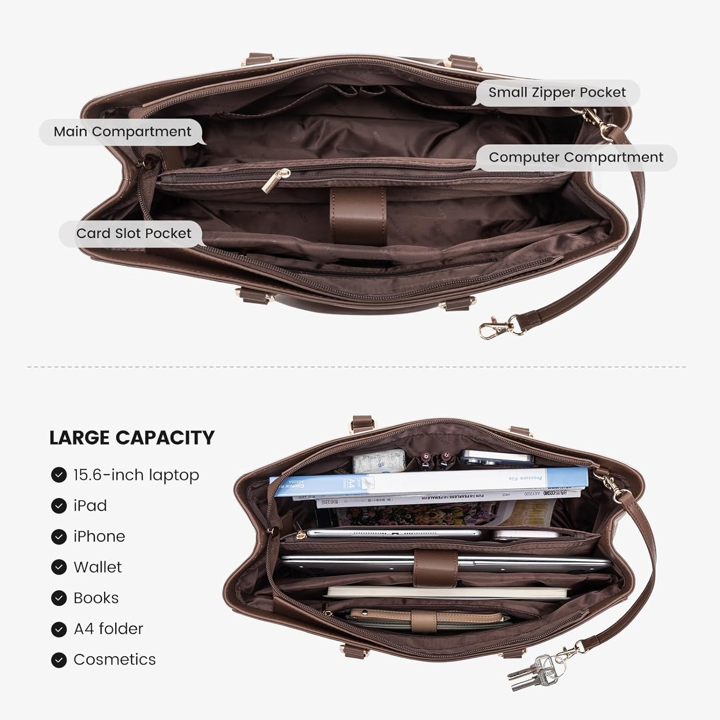 Laptop Tote Bag for Women 15.6 Inch Waterproof Leather