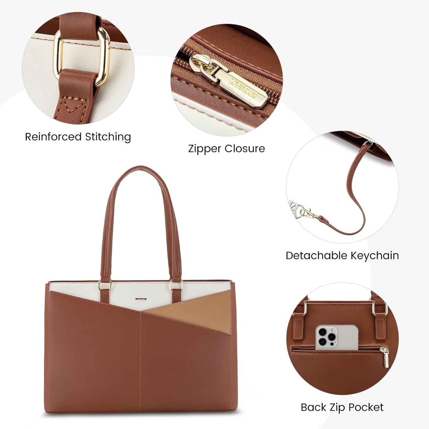 Laptop Tote Bag for Women 15.6 Inch Waterproof Leather