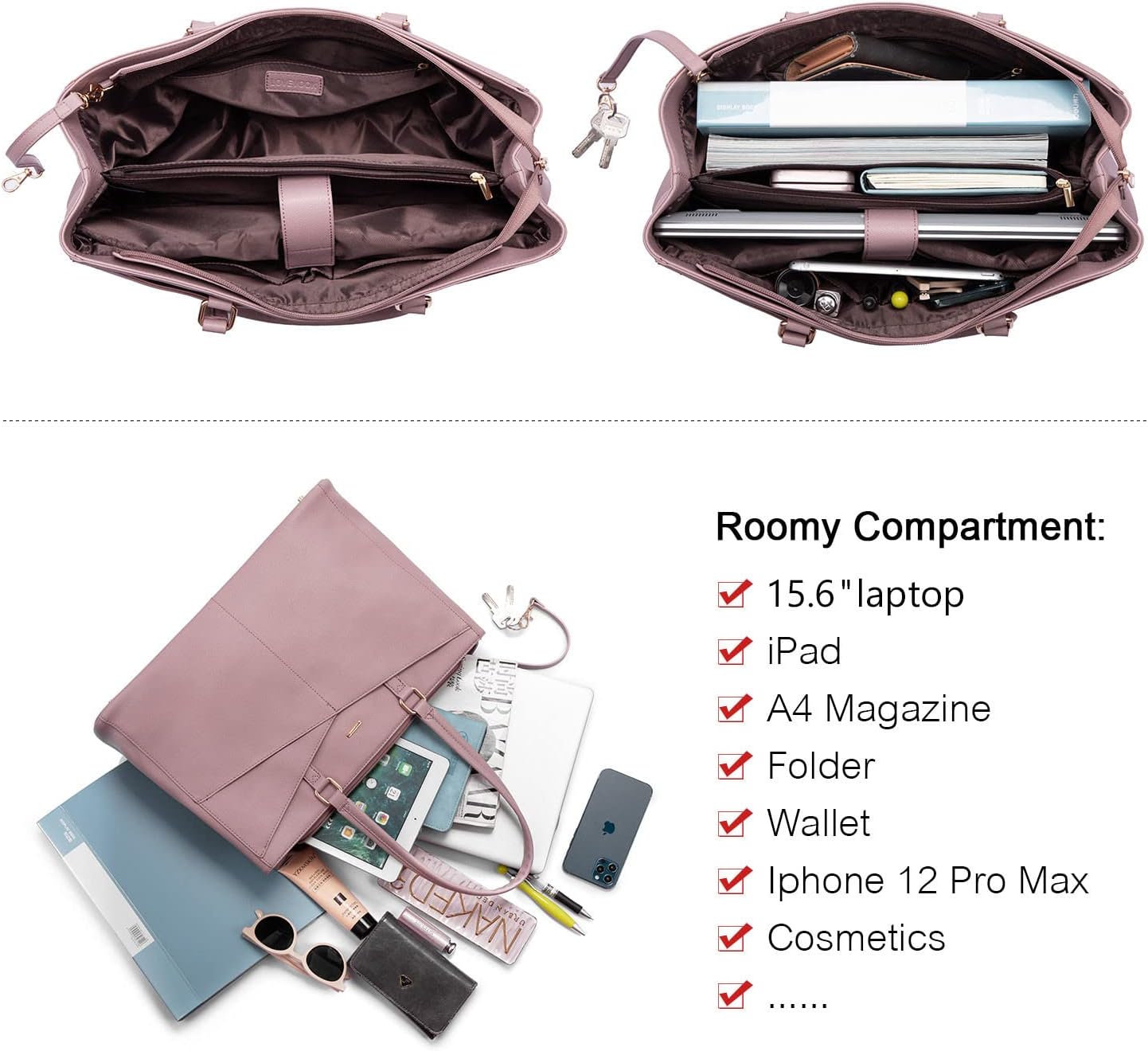 Laptop Tote Bag for Women 15.6 Inch Waterproof Leather