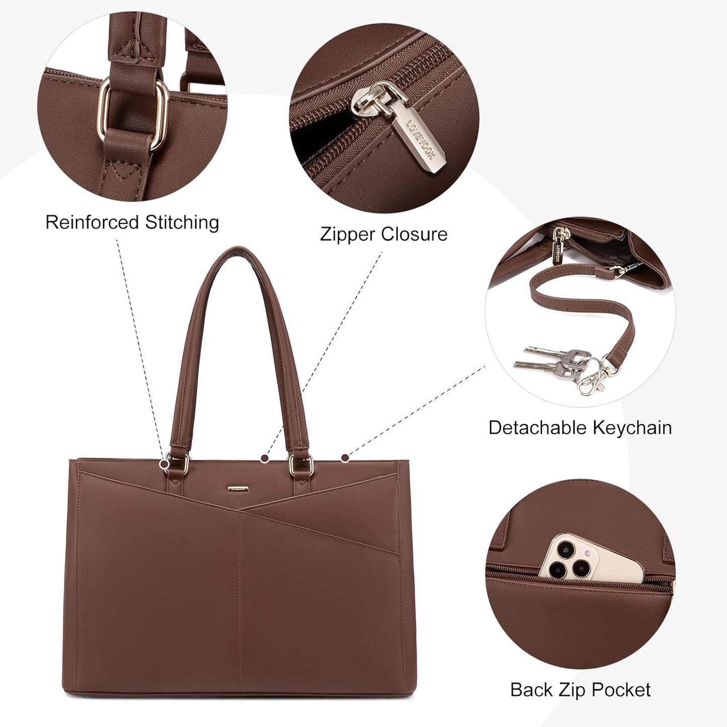 Laptop Tote Bag for Women 15.6 Inch Waterproof Leather