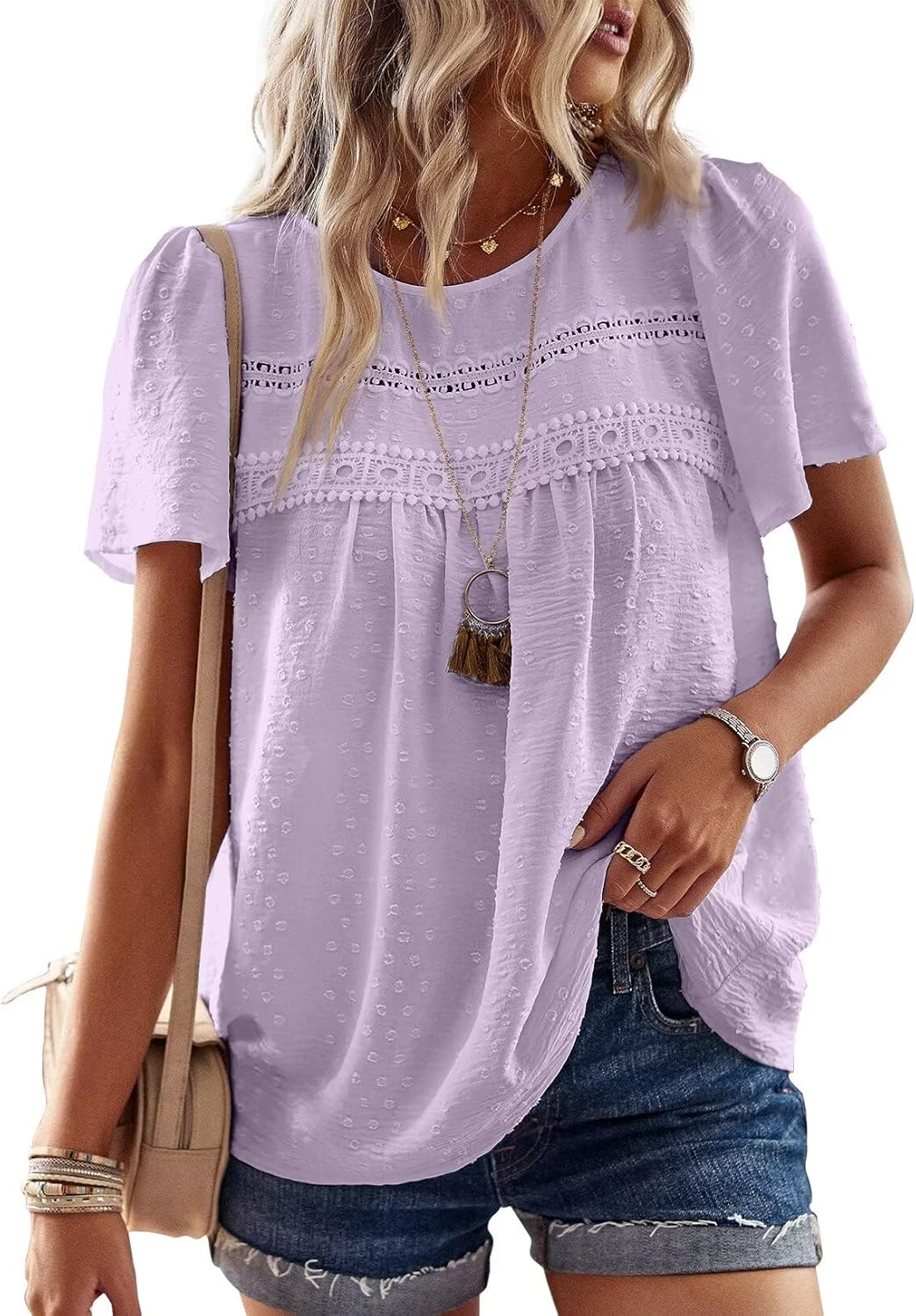 Womens Summer Tops Crewneck Short Sleeve Shirts
