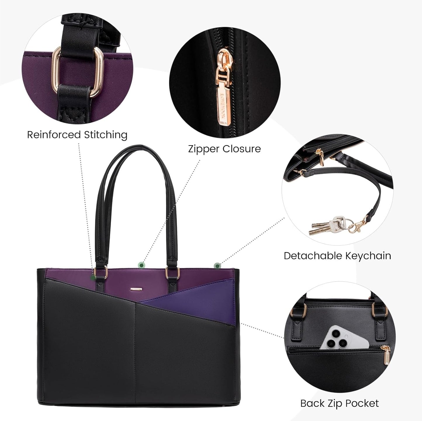 Laptop Tote Bag for Women 15.6 Inch Waterproof Leather