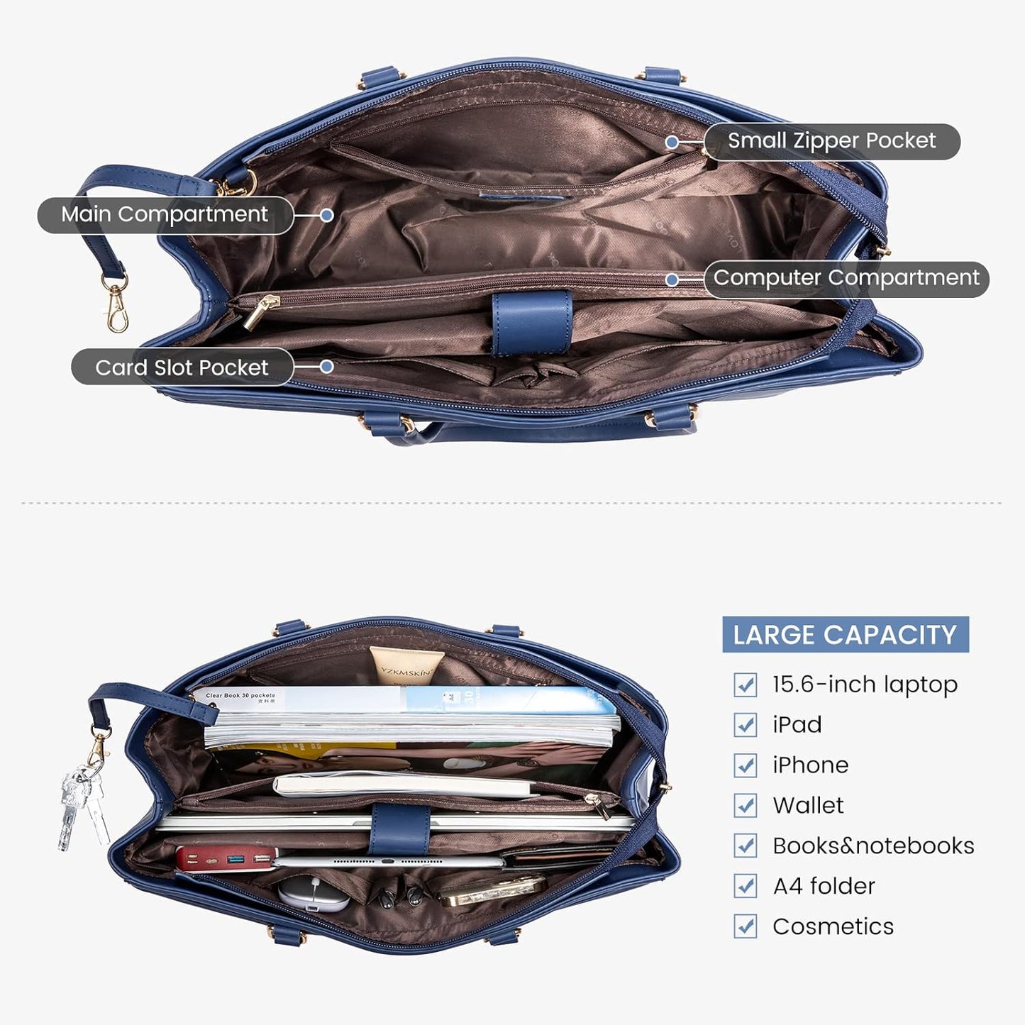 Laptop Tote Bag for Women 15.6 Inch Waterproof Leather