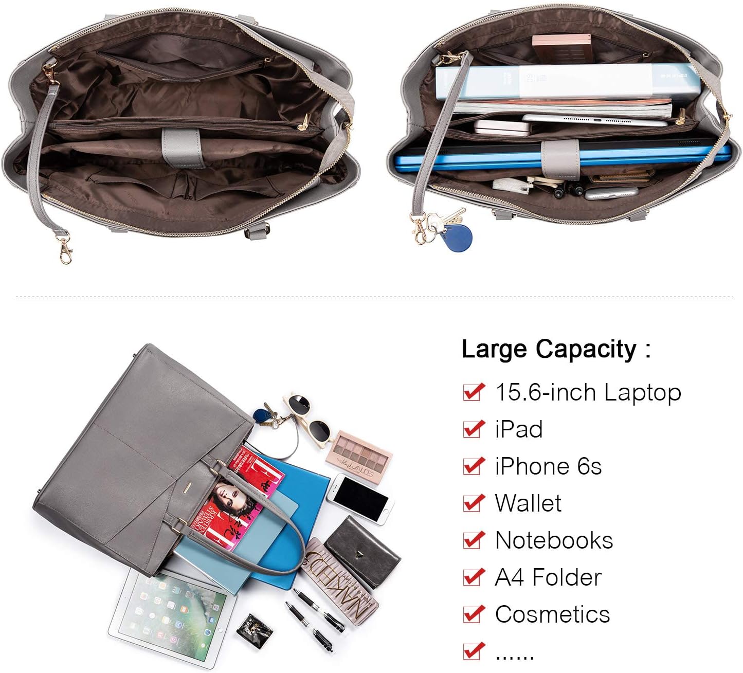 Laptop Tote Bag for Women 15.6 Inch Waterproof Leather