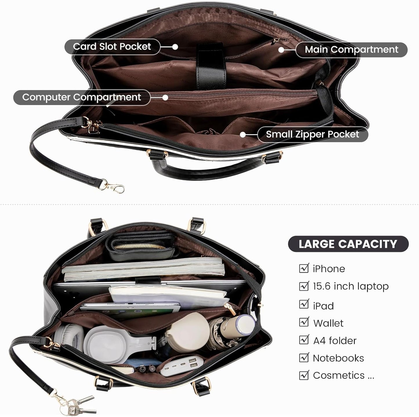 Laptop Tote Bag for Women 15.6 Inch Waterproof Leather