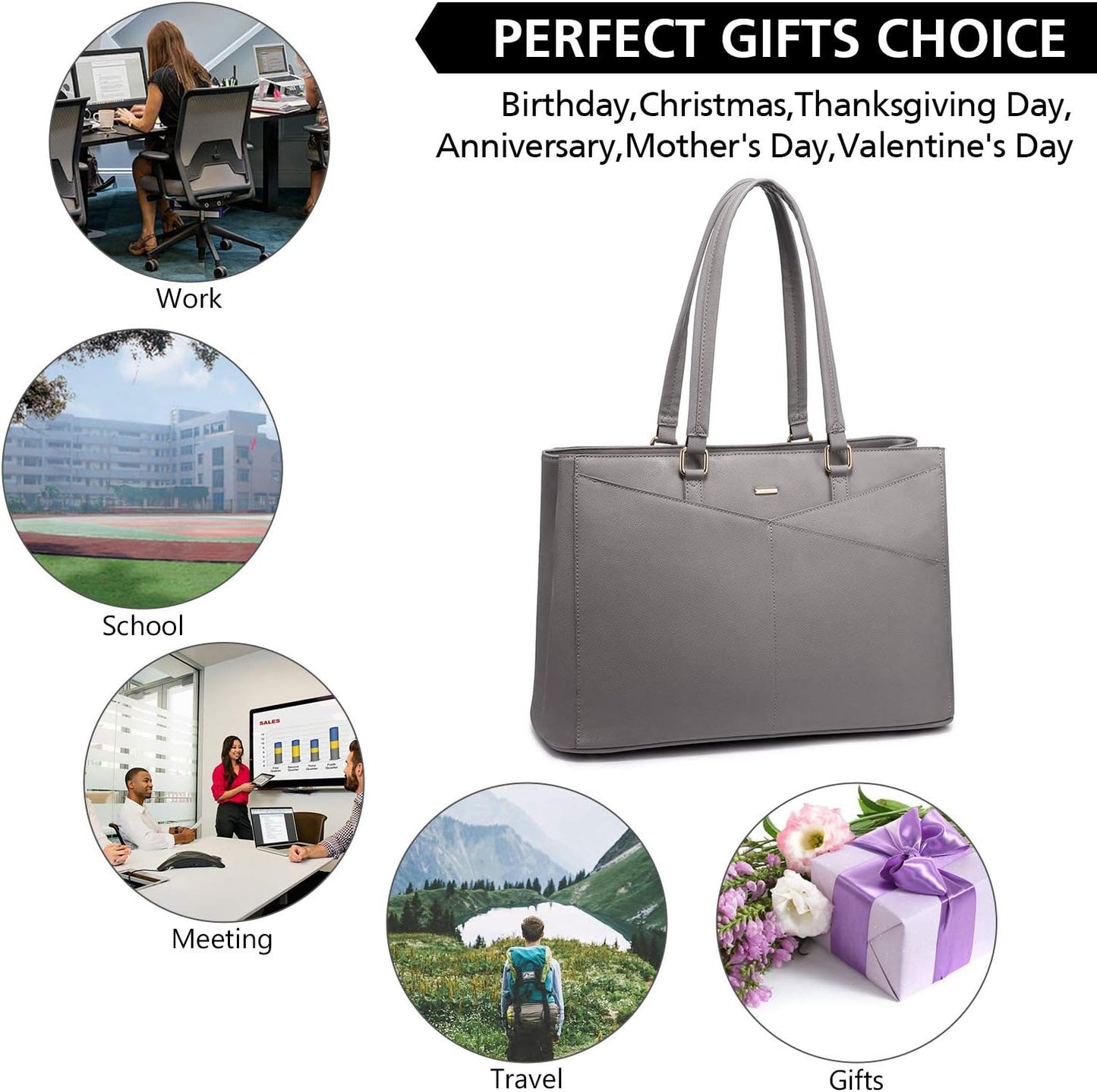 Laptop Tote Bag for Women 15.6 Inch Waterproof Leather