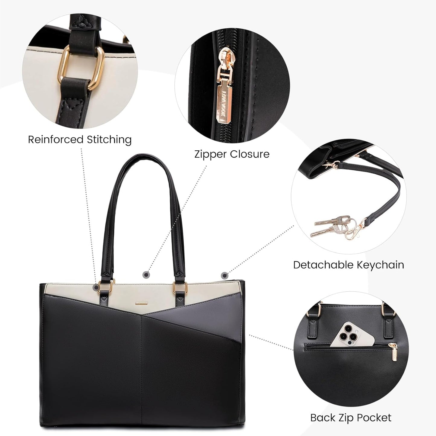 Laptop Tote Bag for Women 15.6 Inch Waterproof Leather
