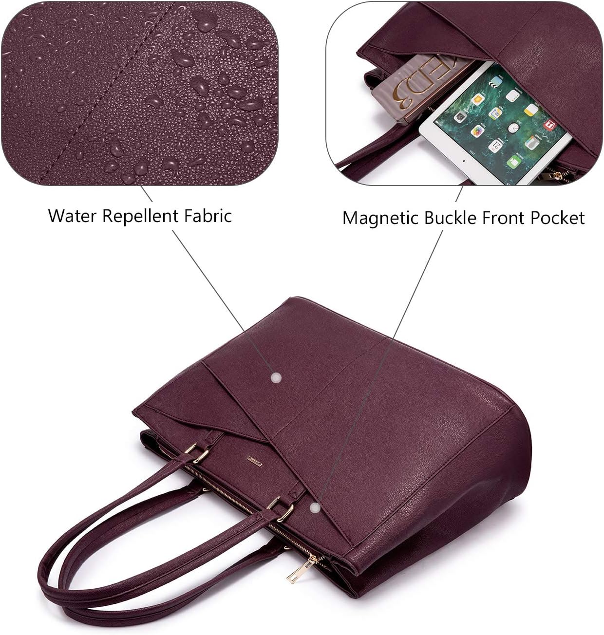 Laptop Tote Bag for Women 15.6 Inch Waterproof Leather