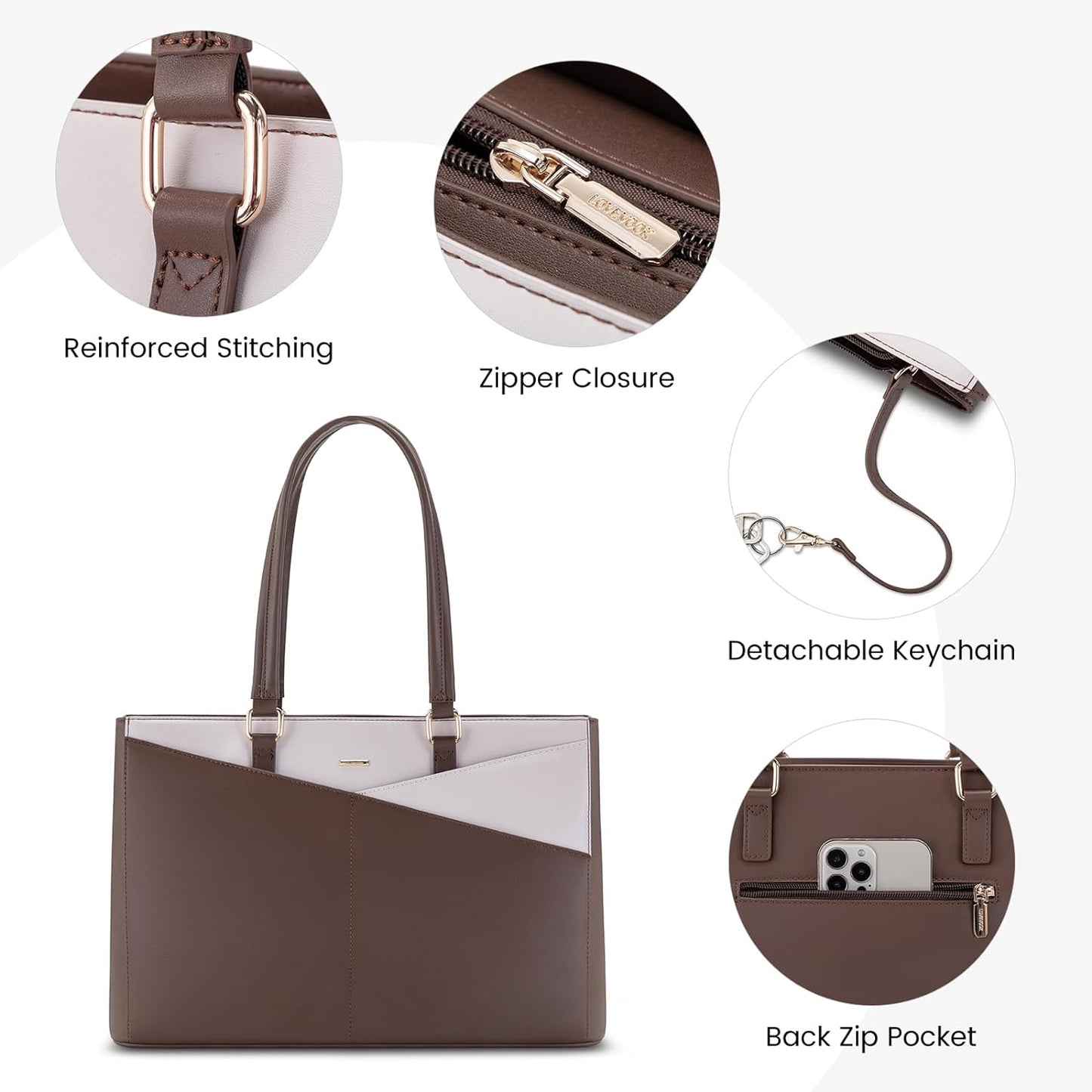 Laptop Tote Bag for Women 15.6 Inch Waterproof Leather