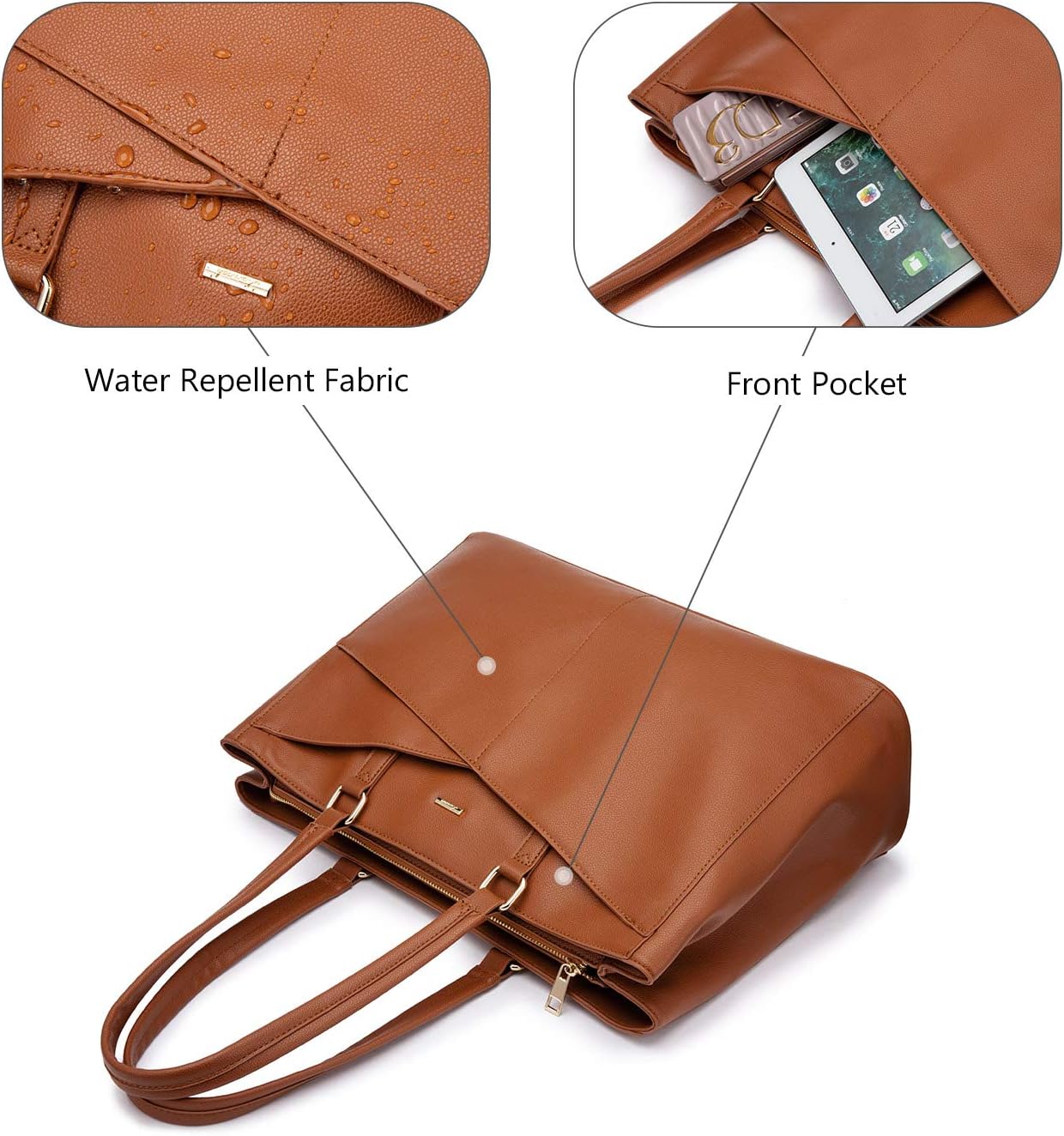 Laptop Tote Bag for Women 15.6 Inch Waterproof Leather