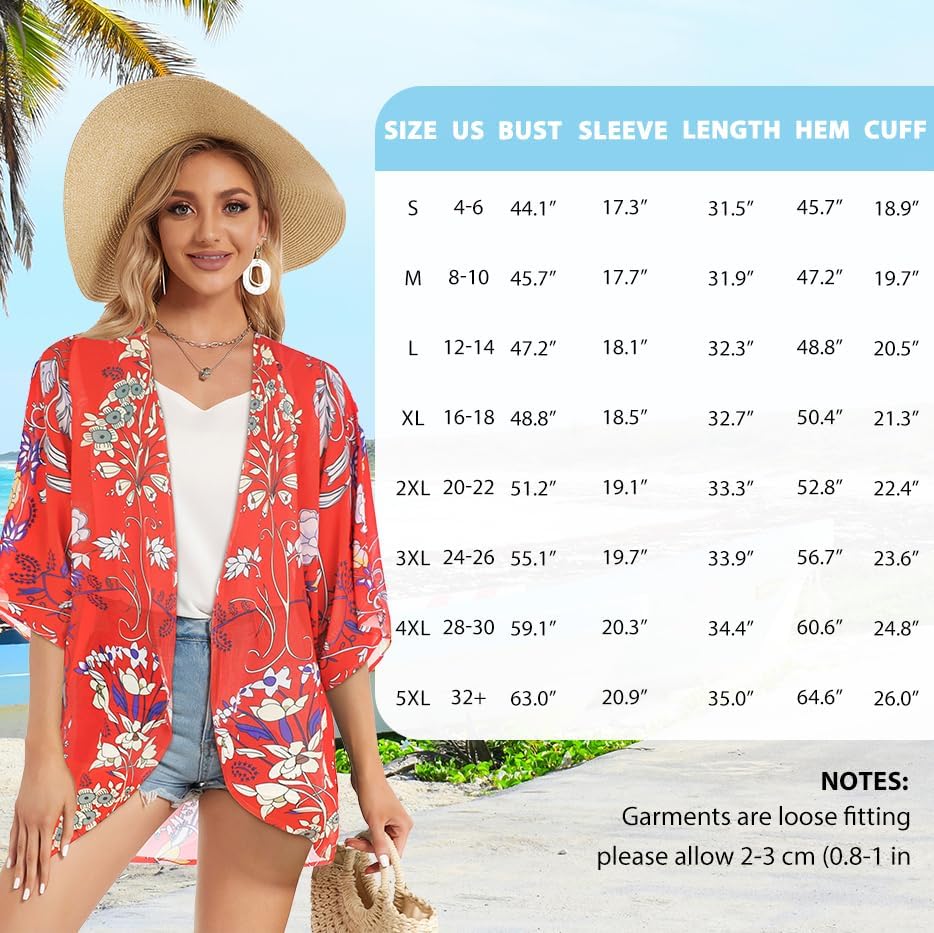 Women's Floral Print Puff Sleeve Kimono Cardigan
