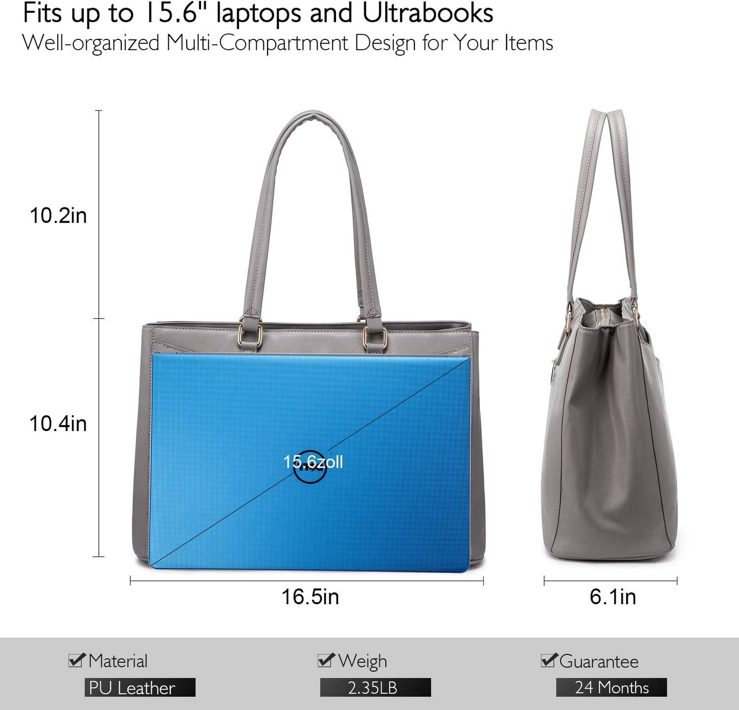 Laptop Tote Bag for Women 15.6 Inch Waterproof Leather