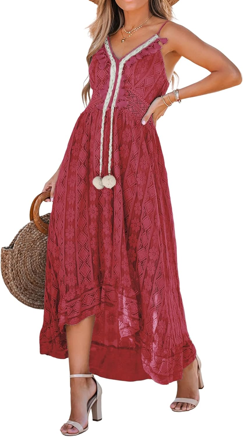 Jojoans Women's Summer Sleeveless Lace Casual Tassel