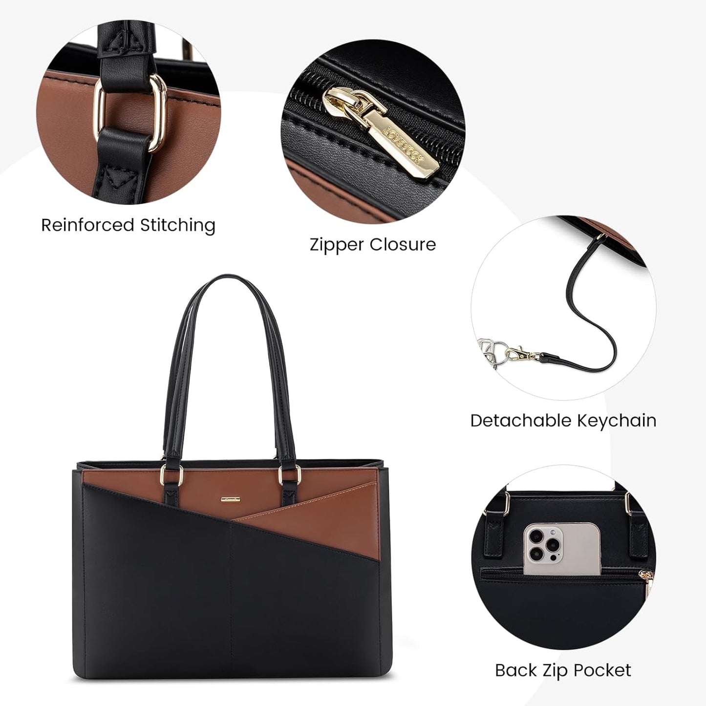 Laptop Tote Bag for Women 15.6 Inch Waterproof Leather