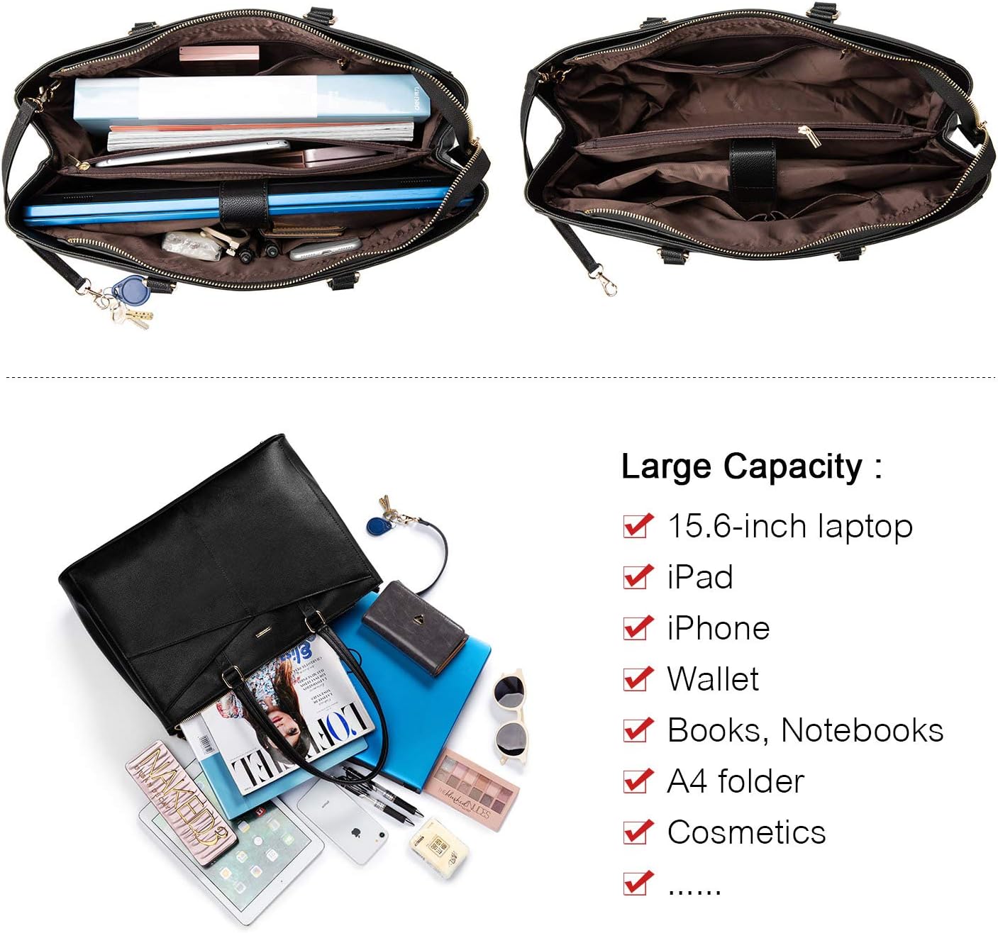 Laptop Tote Bag for Women 15.6 Inch Waterproof Leather