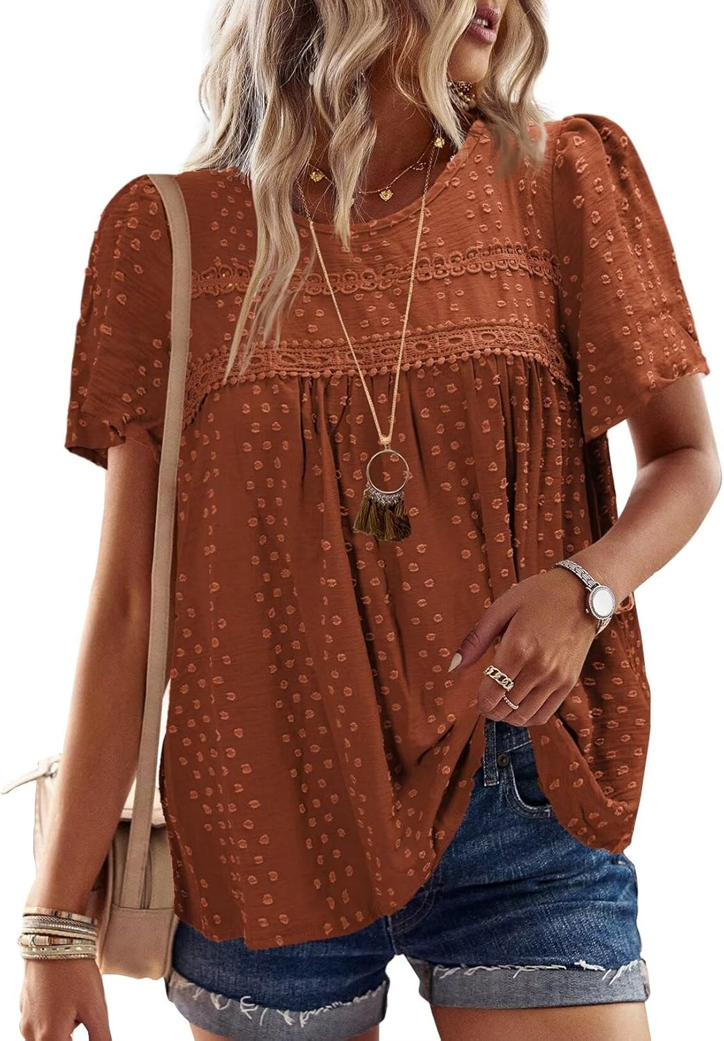 Womens Summer Tops Crewneck Short Sleeve Shirts