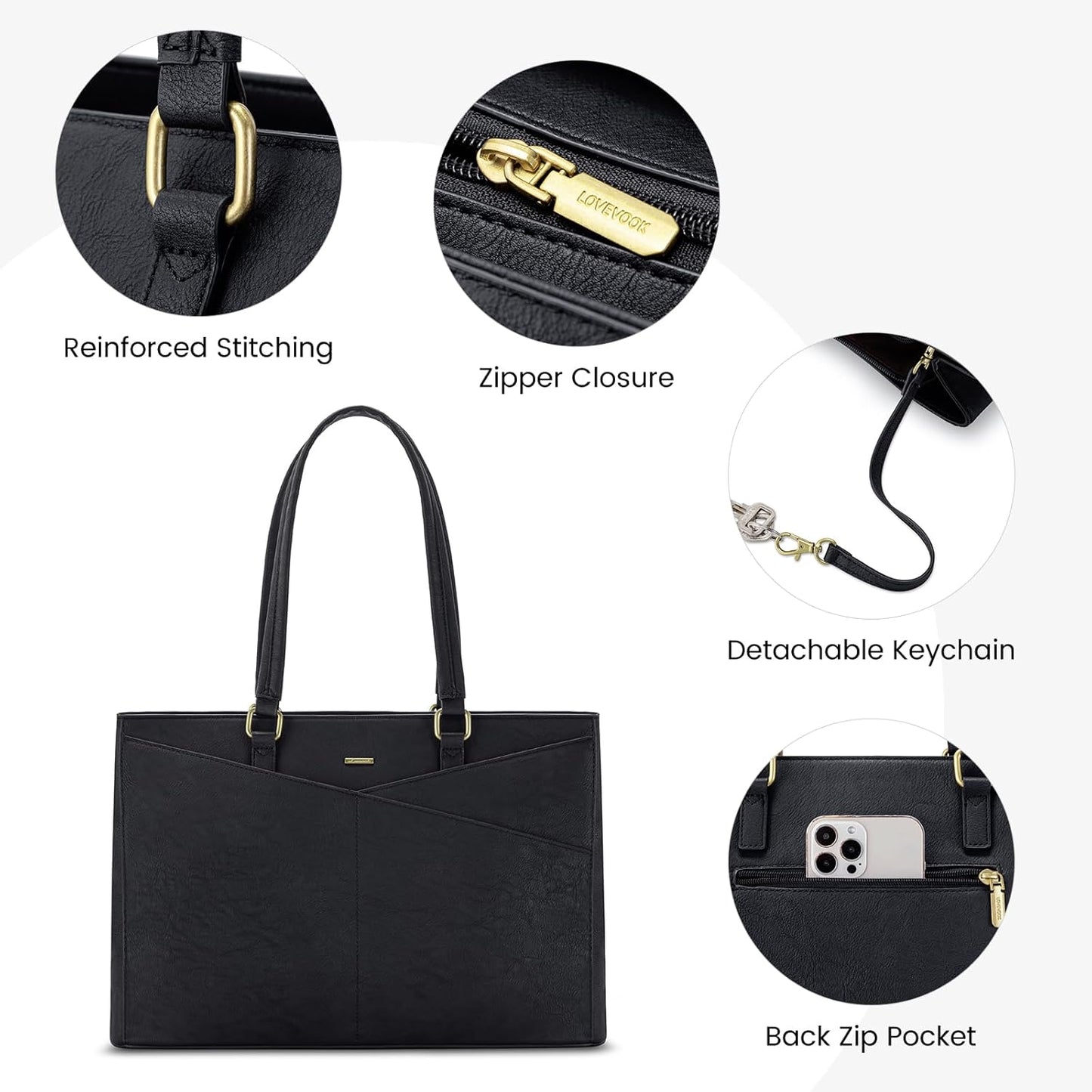 Laptop Tote Bag for Women 15.6 Inch Waterproof Leather