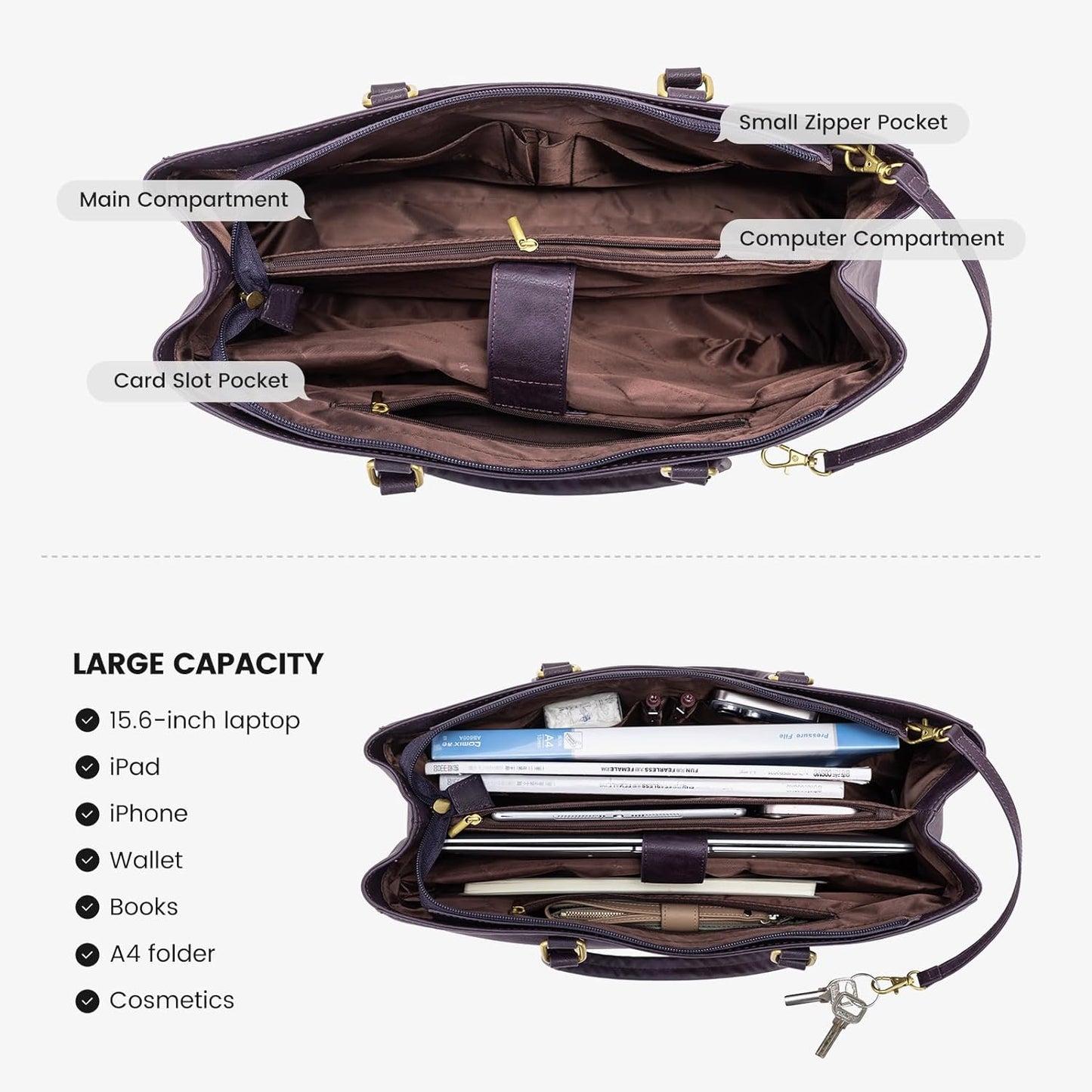 Laptop Tote Bag for Women 15.6 Inch Waterproof Leather
