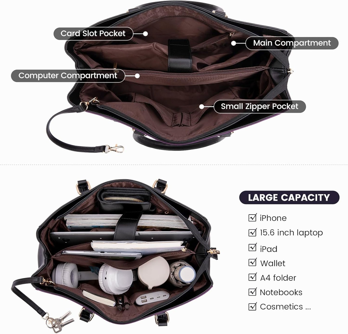 Laptop Tote Bag for Women 15.6 Inch Waterproof Leather