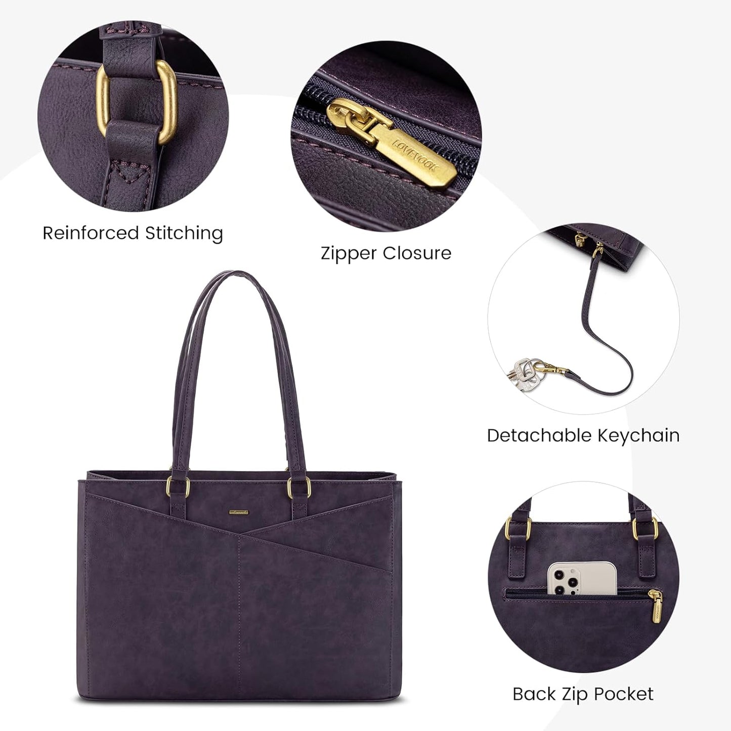 Laptop Tote Bag for Women 15.6 Inch Waterproof Leather